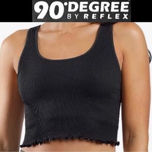 🛍️90 DEGREE by Reflex Ribbed Lettuce Edge Cropped activewear Tank Bra sizeS NWOT